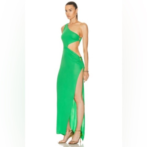 Fleur du Mal Asymmetric Side Knot Dress One-Shoulder Green Women’s XS cutouts - Picture 10 of 11